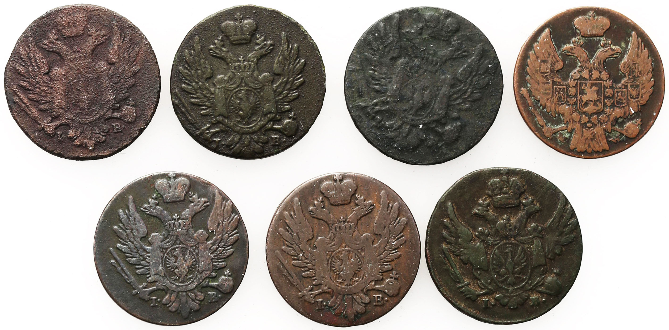 Polska XIX w./Rosja. Grosz 1816-1837, zestaw 7 monet